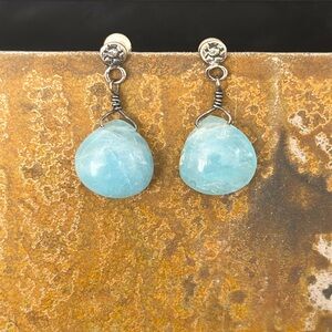 Jes MaHarry “Mirabell” sea turtle silver/aquamarine earrings. New in box.